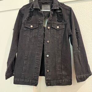 Trendy Black Distressed Denim Jacket